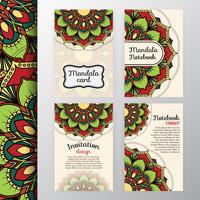 Conjunto de convite vintage e design de plano de fundo com Mandala dec vetor