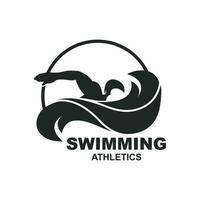 simples natação piscina silhueta, nadador atleta em mar oceano água onda logotipo Projeto vetor