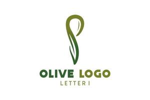 Oliva logotipo Projeto com carta Eu conceito, natural verde Oliva vetor ilustração