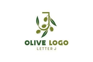 Oliva logotipo Projeto com carta j conceito, natural verde Oliva vetor ilustração