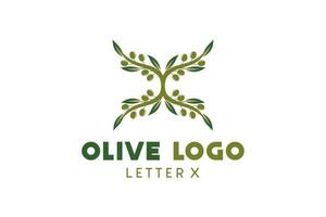 Oliva logotipo Projeto com carta x conceito, natural verde Oliva vetor ilustração