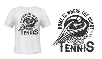 camiseta impressão com tênis raquete e bola vetor