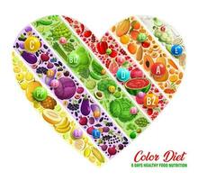arco Iris cor dieta nutrição, coração forma dieta vetor