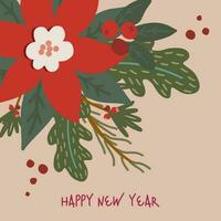 vetor Natal e Novo ano cartão poinsétia azevinho abeto ramo Novo ano símbolos