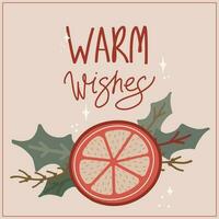 vetor Natal e Novo ano cartão laranja fatia Novo ano símbolos. ilustração com caloroso desejos rotulação.