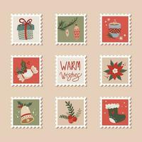 mão desenhado coleção do Natal postagem selos dentro retro estilo vetor