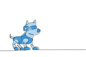 único robô de brinquedo de desenho de linha contínua com cão robótico de inteligência ou tecnologia de amigo de animal de estimação artificial. entretenimento de alta tecnologia, infância. ilustração em vetor design gráfico de desenho gráfico de uma linha dinâmica