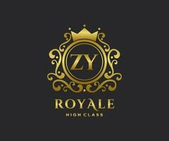 dourado carta zy modelo logotipo luxo ouro carta com coroa. monograma alfabeto . lindo real iniciais carta. vetor