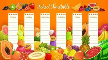 escola calendário cronograma com tropical frutas vetor