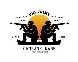 logotipo silhueta do dois soldados segurando rifles vetor