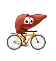 desenho animado fígado personagem personagem passeios uma bicicleta vetor