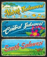 sul, norte e central sulawesi retro pratos vetor