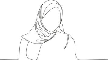 lindo mulher dentro hijab contínuo linha arte desenho, vetor, ilustração vetor