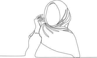 lindo mulher dentro hijab contínuo linha arte desenho, vetor, ilustração vetor