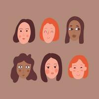 avatar de mulher definir ilustração vetorial. retrato de meninas bonitas com estilo de cabelo diferente isolado no fundo branco vetor