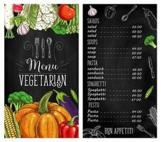 vegetal Comida quadro-negro cardápio, vegetariano esboços vetor