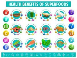 gráfico mesa conteúdo do vitaminas dentro superalimento vetor