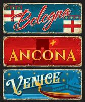 Bolonha, ancona e Veneza italiano viagem pratos vetor
