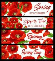 Primavera Tempo papoula flores, floral faixas vetor
