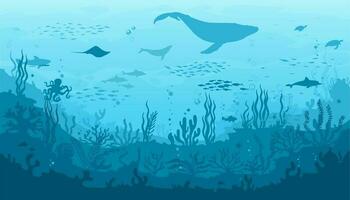 oceano embaixo da agua panorama com recife peixe baleia vetor