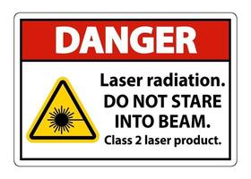 perigo de radiação laser, não olhe fixamente para o sinal de produto a laser classe 2 do feixe no fundo branco vetor