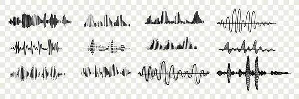 mão desenhado som ondas conjunto coleção vetor