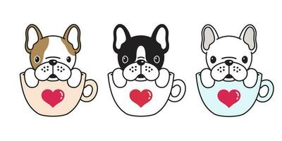 cachorro vetor francês buldogue coração namorados desenho animado ilustração cachorro osso café copo