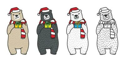 Urso vetor polar Urso Natal santa chapéu presente cachecol desenho animado ilustração