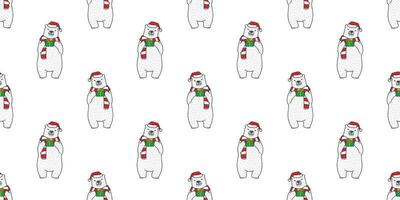 Urso desatado padronizar vetor Urso polar Natal presente santa chapéu desenho animado cachecol isolado telha fundo papel de parede ilustração