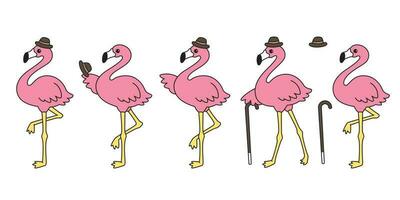 Rosa flamingo vetor conjunto chapéu desenho animado personagem ícone flamingos coleção ilustração fofa animal exótico natureza selvagem fauna