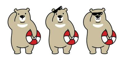 Urso vetor polar Urso ícone logotipo de praia nadar anel desenho animado personagem ilustração rabisco Castanho