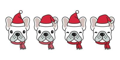 cachorro vetor francês buldogue Natal santa claus natal chapéu cachecol desenho animado personagem logotipo ícone ilustração branco