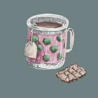 ilustração de desenho vetorial - caneca com saquinho de chá. ilustração de contorno de bebida abraço vetor