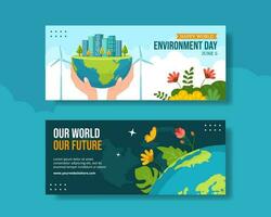 mundo meio Ambiente dia horizontal bandeira desenho animado mão desenhado modelos fundo ilustração vetor