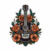 uma guitarra e flores venha juntos dentro isto logotipo projeto, criando uma harmonioso e à moda imagem para uma música ou inspirado na natureza marca vetor