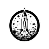 foguete logotipo Projeto Preto e branco desenhado à mão ilustração vetor