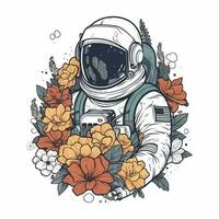 explorar Novo horizontes com a astronauta desenhado à mão logotipo Projeto ilustração. perfeito para com tema espacial negócios e iniciantes vetor