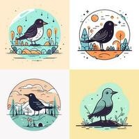 fofa Corvo pássaro conjunto coleção kawaii desenho animado ilustração vetor