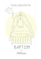 batismo convite modelo bebê berço com batismal vestido e pomba Paz dentro rabisco estilo vetor