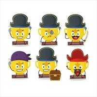 desenho animado personagem do ouro troféu com vários piratas emoticons vetor