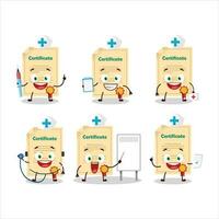 médico profissão emoticon com prêmio papel desenho animado personagem vetor