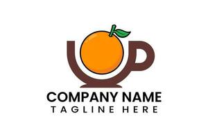 plano café copo laranja frutas logotipo ícone modelo vetor