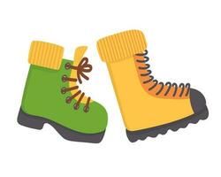 Doodle plana clipart. botas de viajante. todos os objetos são repintados. vetor