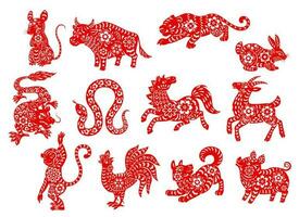 chinês zodíaco horóscopo animais do vermelho papercut vetor