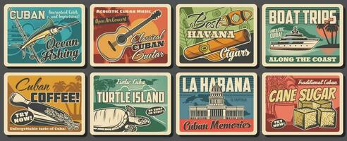 Cuba e Havana viagem ponto de referência retro cartazes vetor
