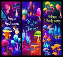 fada dentro fantástico Magia cogumelo floresta, faixas vetor