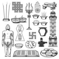 jainismo religião, jain dharma ícones e símbolos vetor