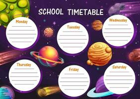 desenho animado espaço planetas escola calendário cronograma vetor