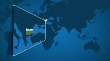 localização do Bulgária em a mundo mapa com ampliado mapa do Bulgária com bandeira. vetor