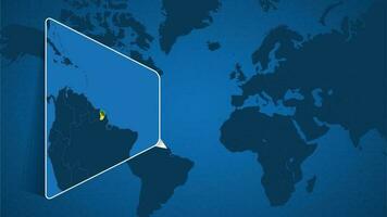 localização do francês Guiana em a mundo mapa com ampliado mapa do francês Guiana com bandeira. vetor